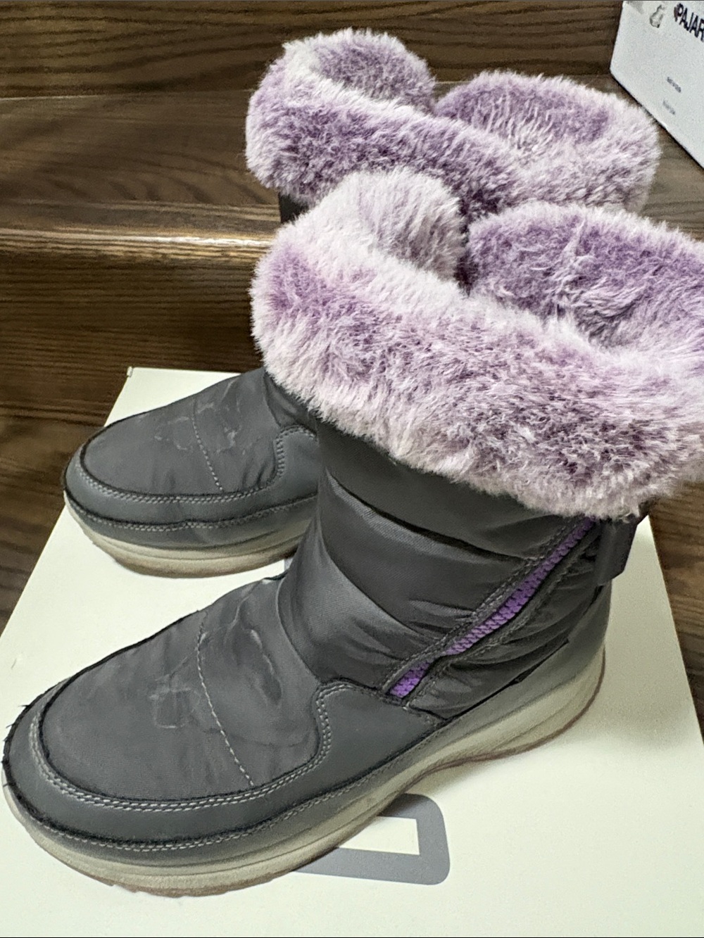 Cougar Starla Grey Kids' Winter Boots with Purple Faux-Fur Cuff